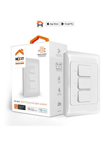 INTERRUPTOR NEXXT HOME DE 3 CIRCUITOS WIFI-ALEXA-GOOGLE ASSIST.-IOS/ANDR.