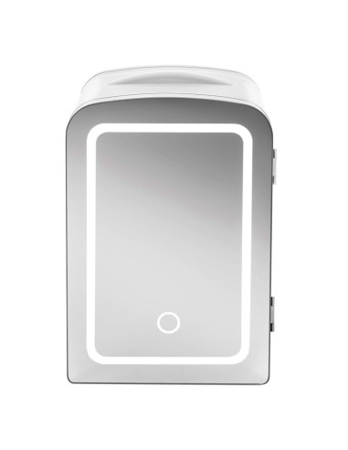 Mini Refri Chefman Portatil 4lts Puerta Con Espejo Y Luz Led Ajuste Frio-Caliente Blanca